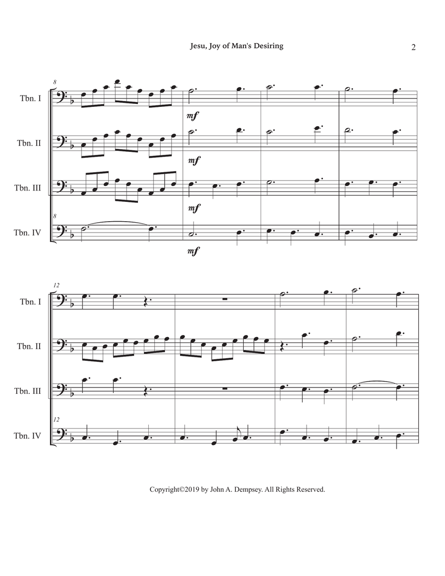 Jesu, Joy of Man's Desiring (Trombone Quartet) Brass Quartet scores gallery preview page 6