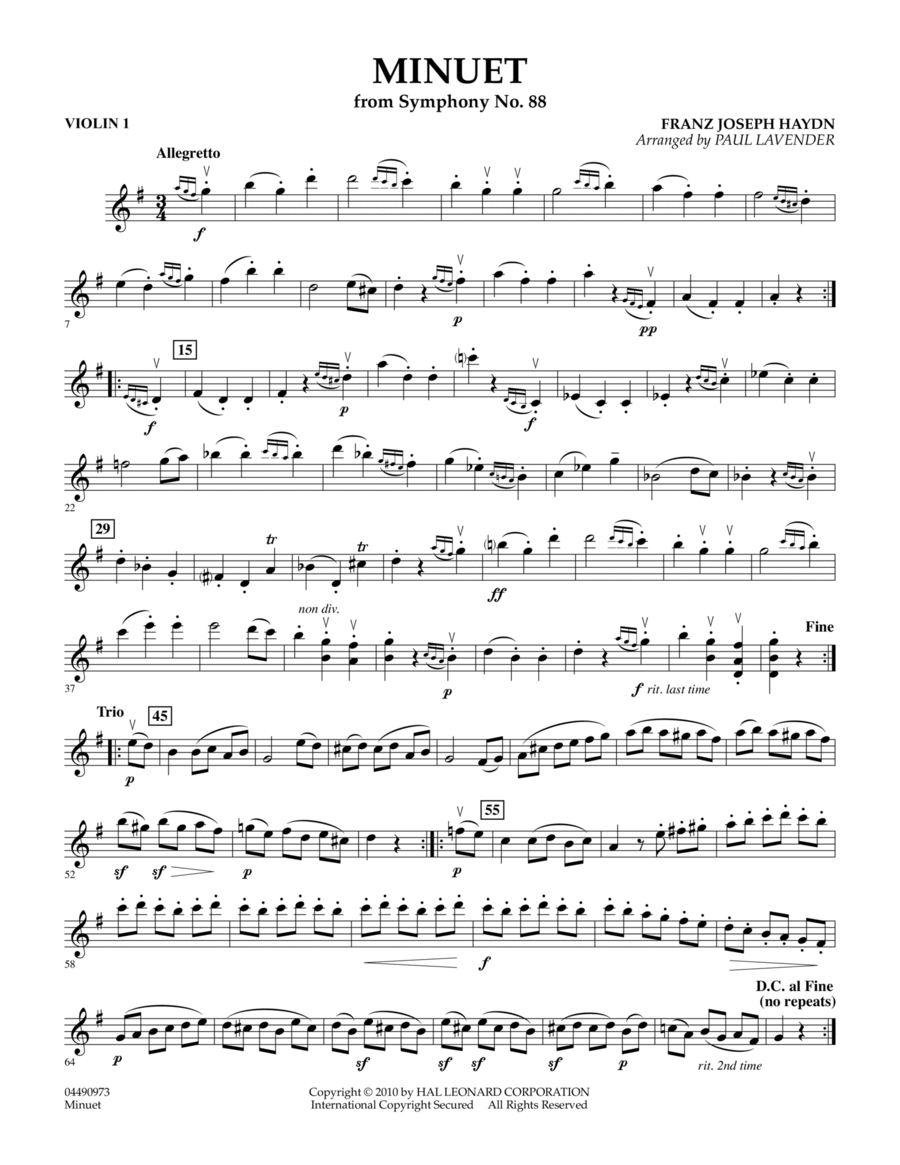 Minuet (from Symphony No. 88) - Violin 1