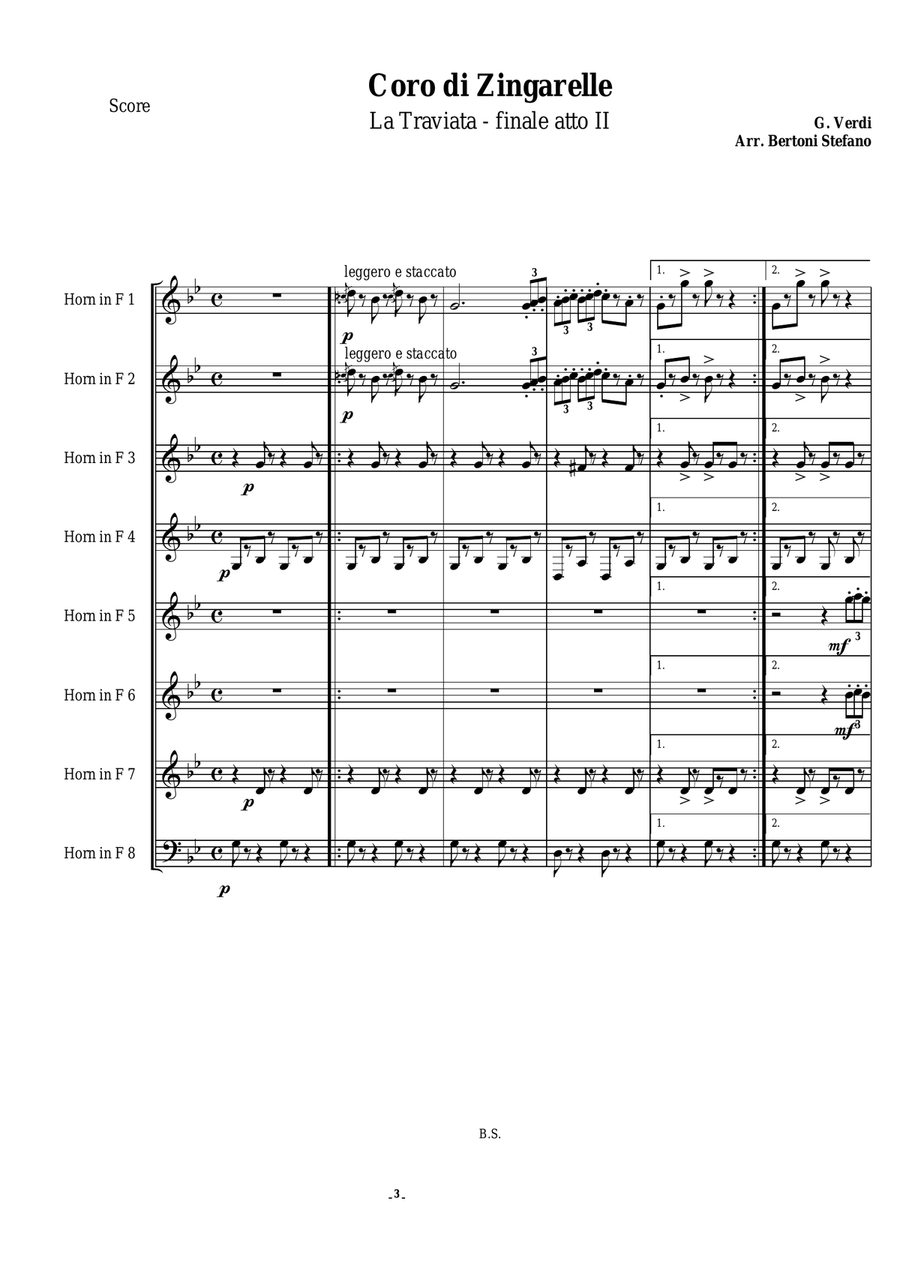 Coro di Zingarelle - Gypsy Chorus Horn scores gallery preview page 1
