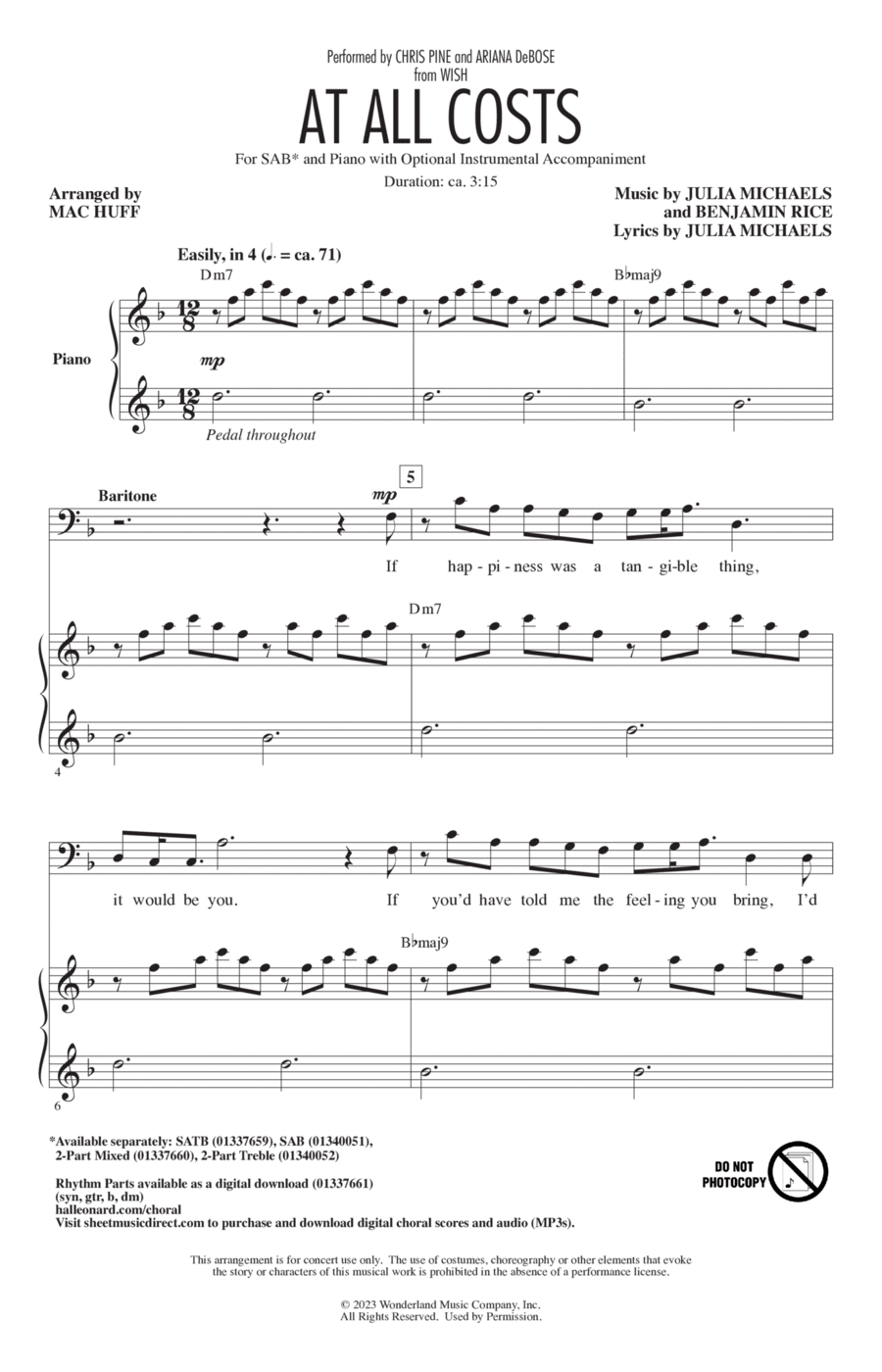 At All Costs (from Wish) (arr. Mac Huff) 3-Part scores gallery preview page 1