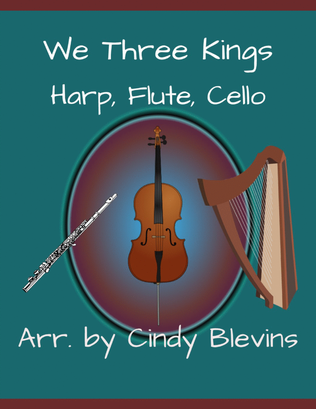 Book cover for We Three Kings, for Harp, Flute and Cello