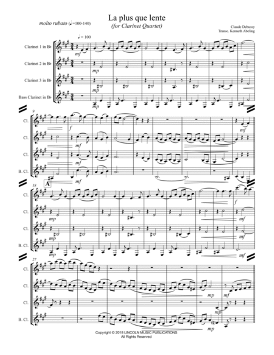 Debussy – La plus que lente (for Clarinet Quartet) Debussy – La plus que lente (for Clarinet Quartet) Clarinet Quartet scores gallery preview page 2