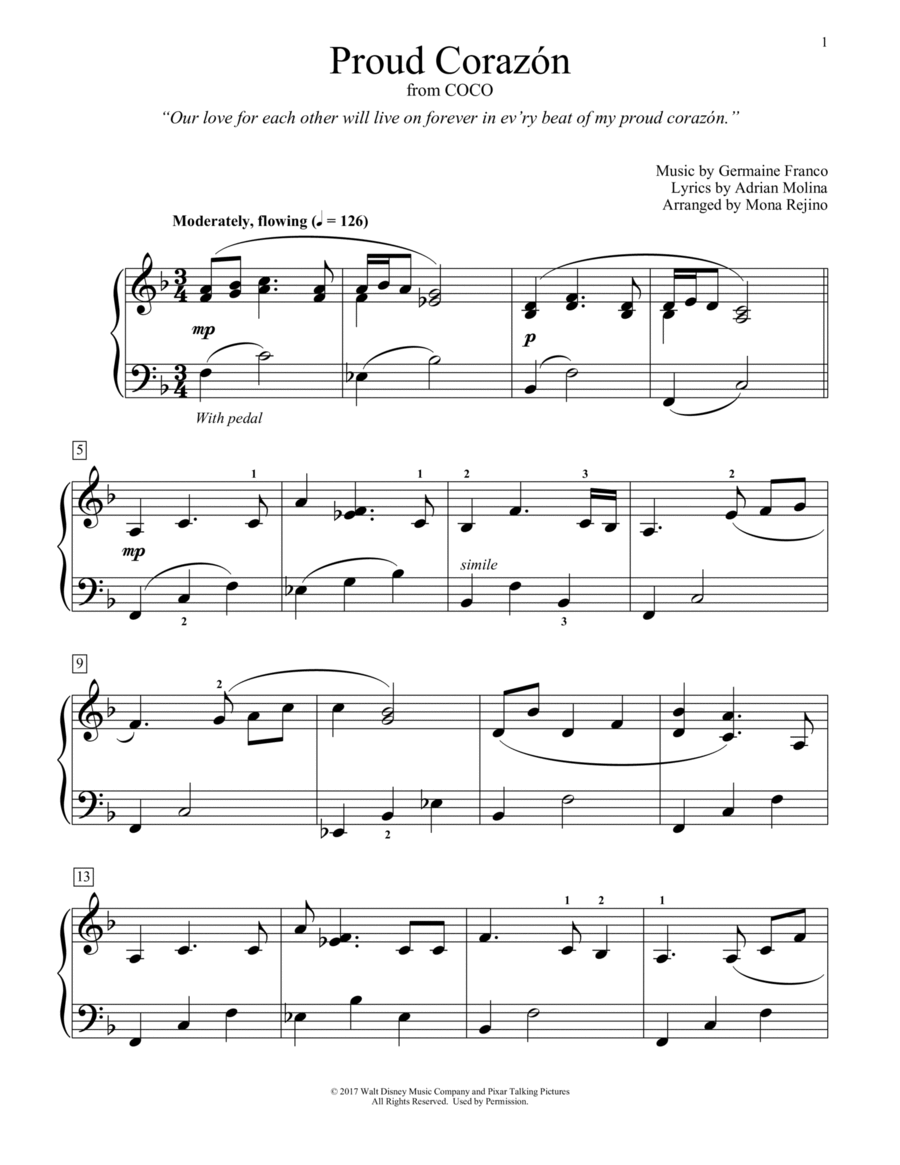 Proud Corazon (from Coco) (arr. Mona Rejino) Piano Method scores gallery preview page 1