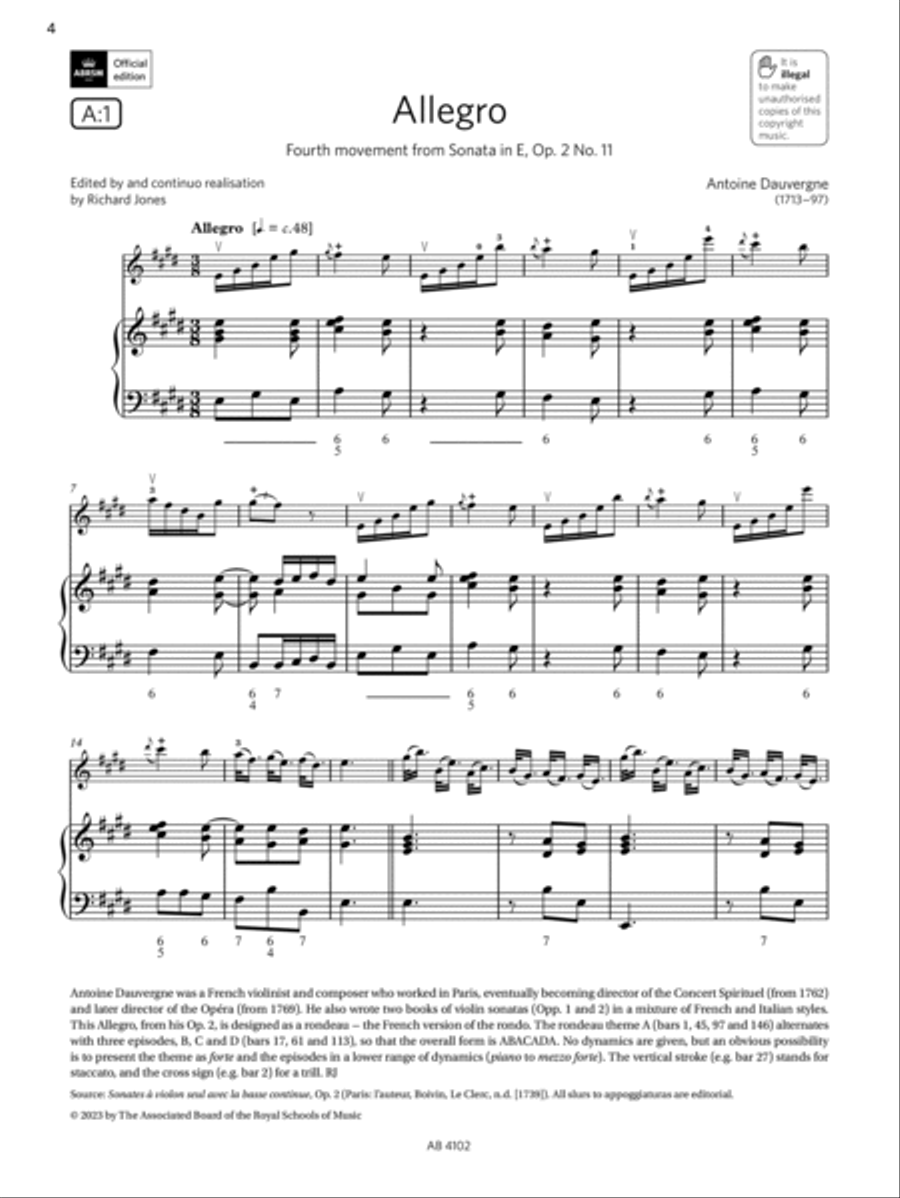 Allegro (Grade 8, A1, from the ABRSM Violin Syllabus from 2024) Violin Solo scores gallery preview page 4