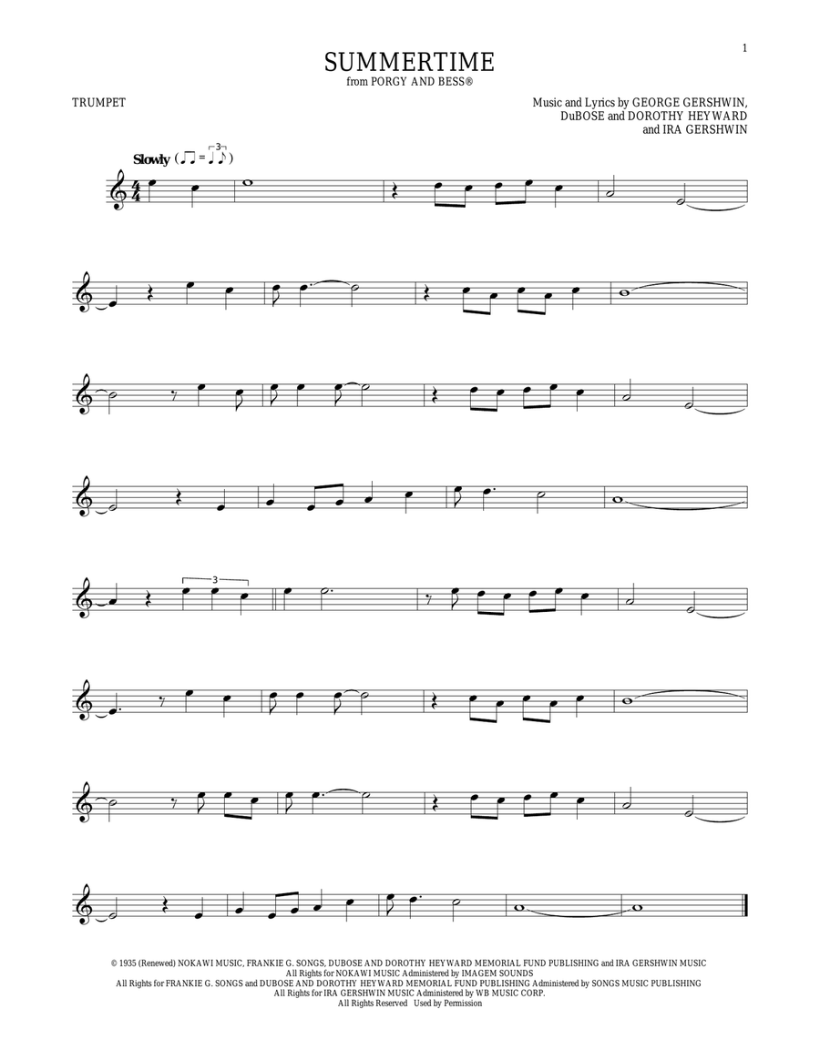 Summertime Summertime Trumpet Solo scores gallery preview page 1