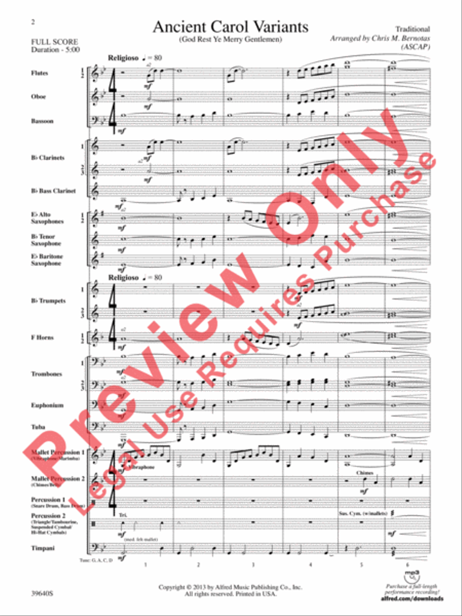 Ancient Carol Variants Concert Band scores gallery preview page 3