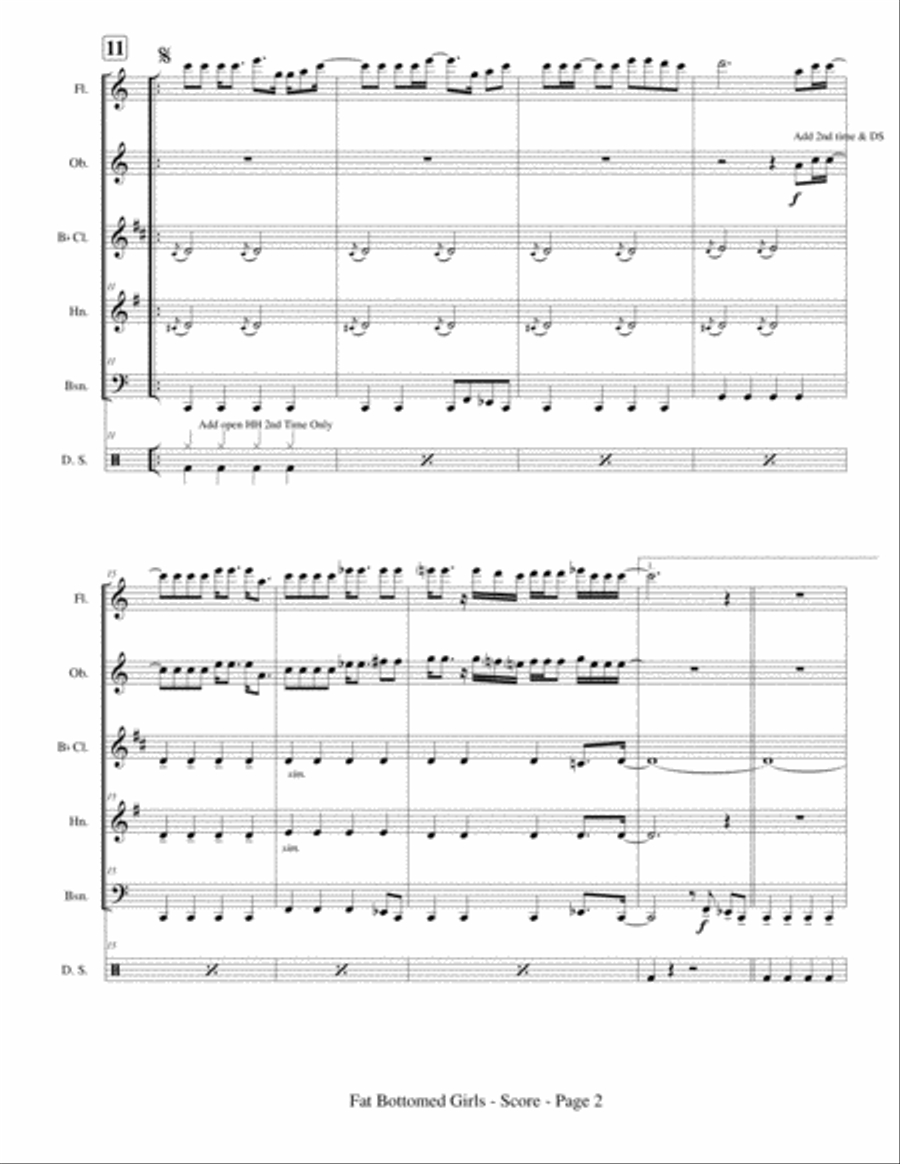 Fat Bottomed Girls Woodwind Quintet scores gallery preview page 4