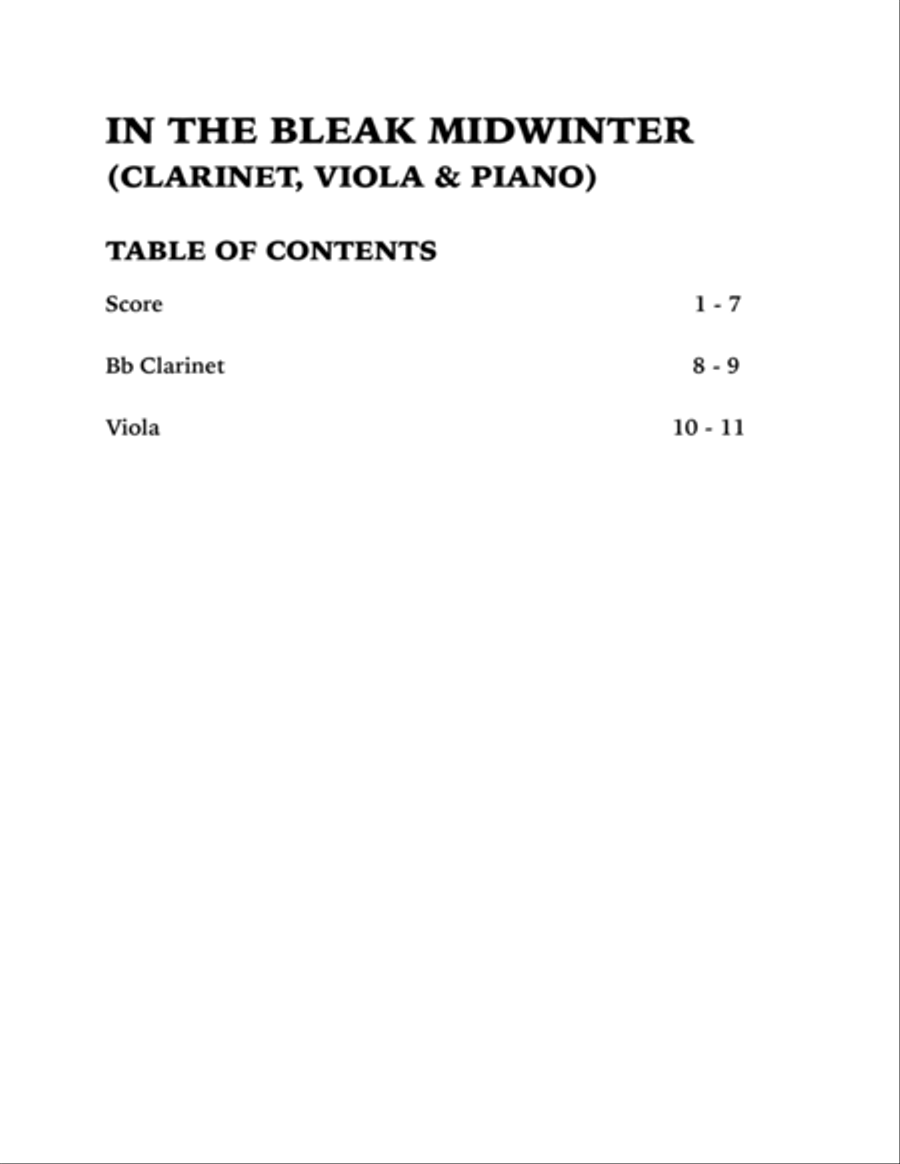 In the Bleak Midwinter (Trio for Clarinet, Viola and Piano) Clarinet scores gallery preview page 4
