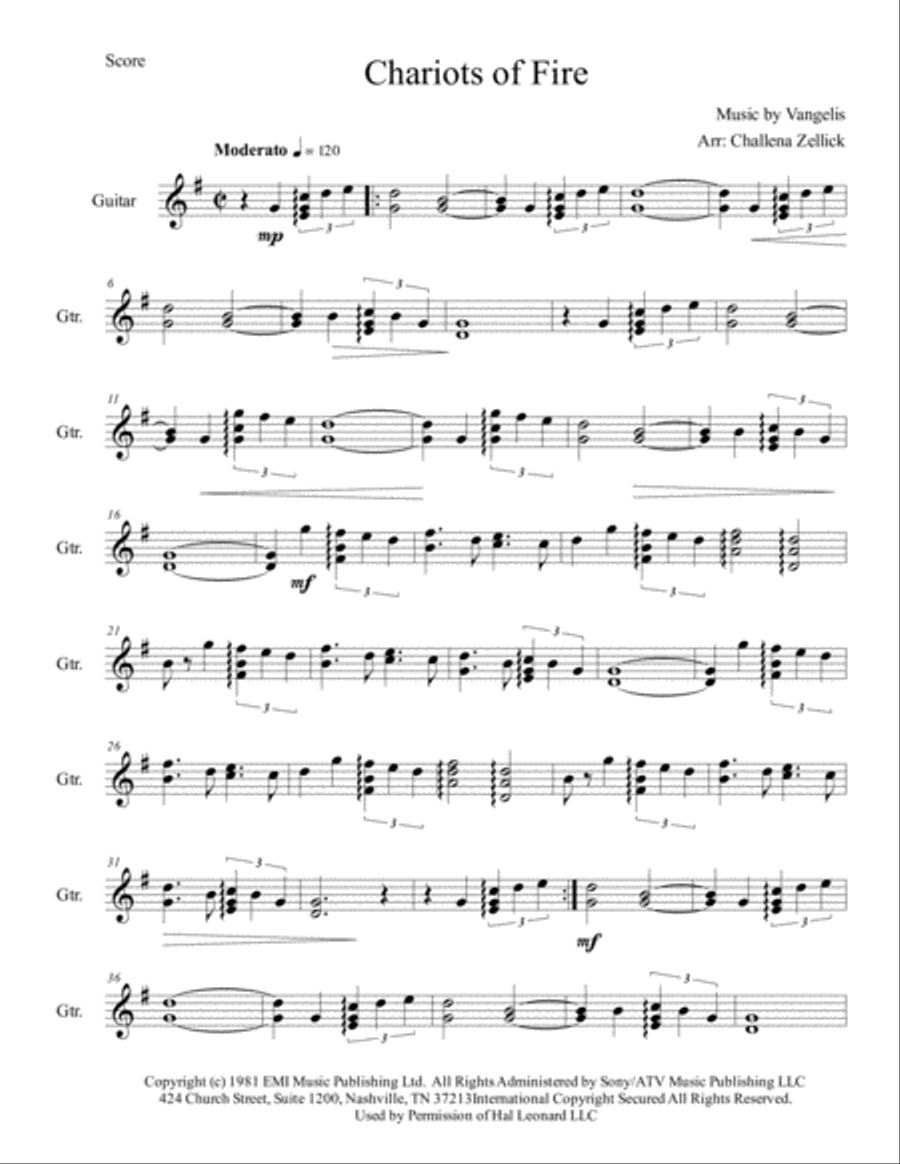 Chariots Of Fire from the Feature Film CHARIOTS OF FIRE Guitar Solo scores gallery preview page 2