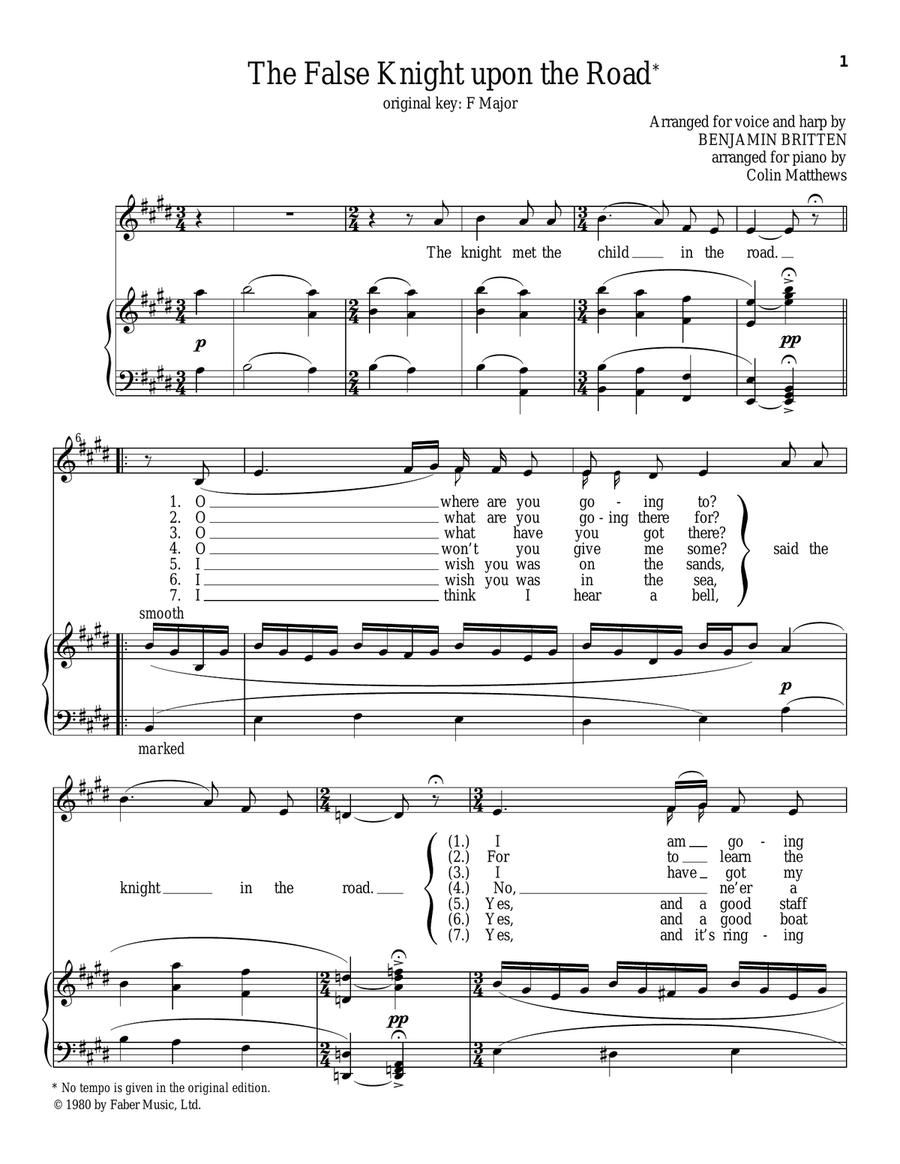 The False Knight upon the Road Piano, Vocal scores gallery preview page 1