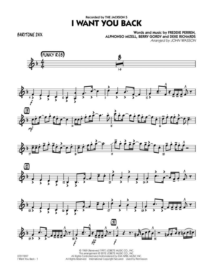 I Want You Back - Baritone Sax Jazz Ensemble scores gallery preview page 1