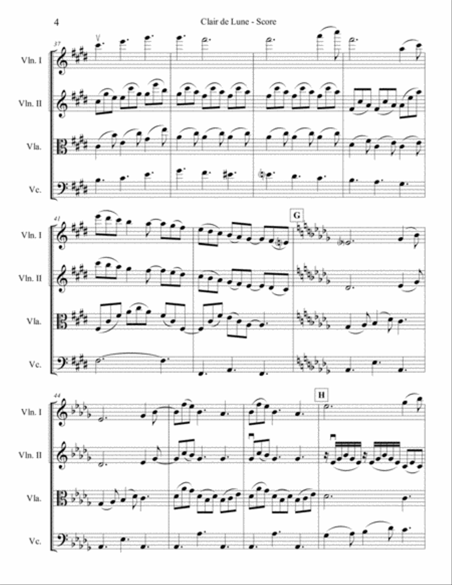 Claire de Lune in Db for String Quartet String Quartet scores gallery preview page 4