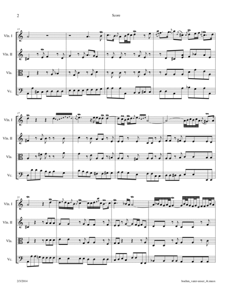 G Böhm: "Vater Unser" for Organ arr. for String Quartet image number null