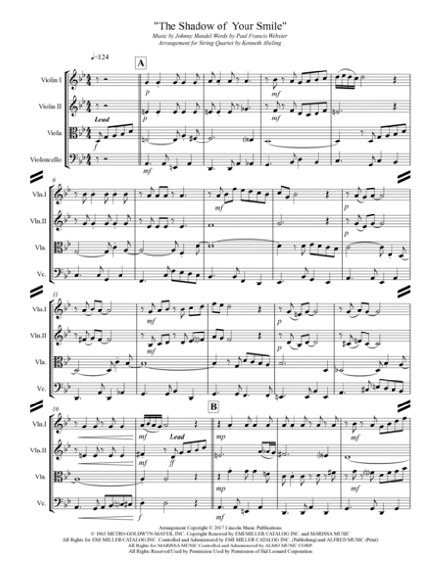 The Shadow Of Your Smile String Quartet scores gallery preview page 2