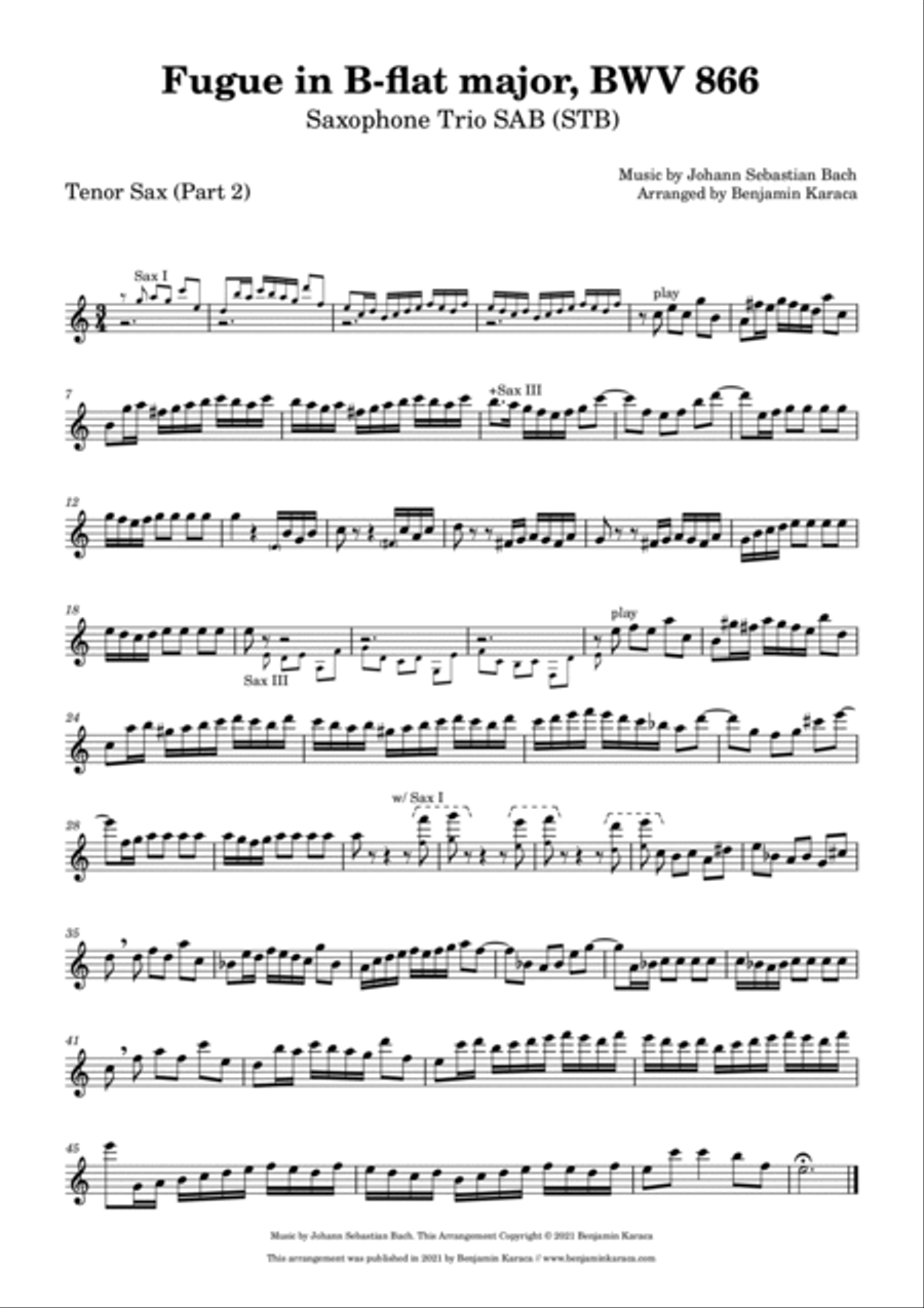 Fugue in B-flat major, BWV 866 Woodwind Trio scores gallery preview page 5