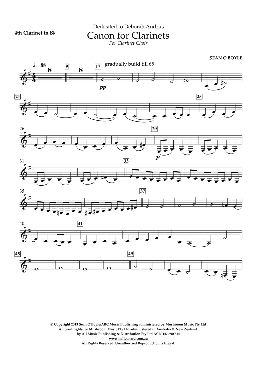 Canon For Clarinets - Bb Clarinet 4 Woodwind Ensemble scores gallery preview page 1