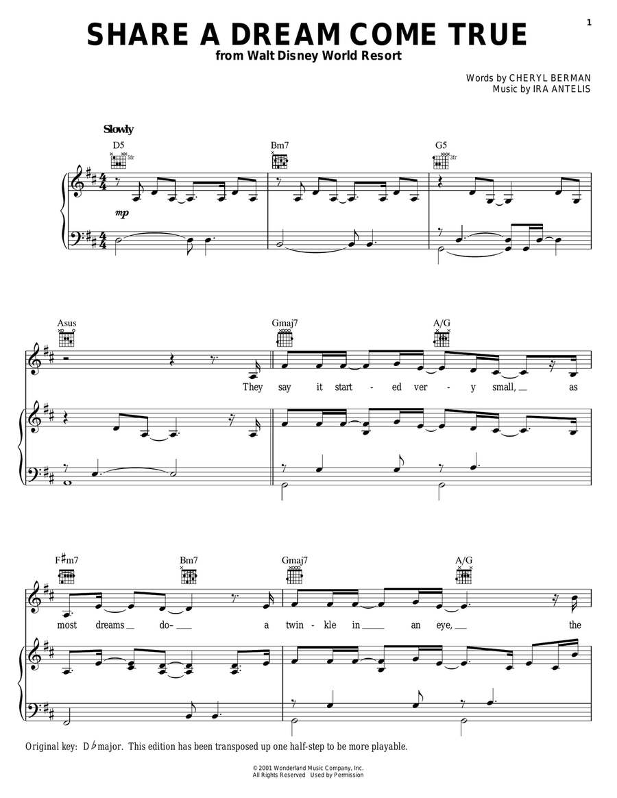 Share A Dream Come True Share A Dream Come True Piano, Vocal, Guitar scores gallery preview page 1