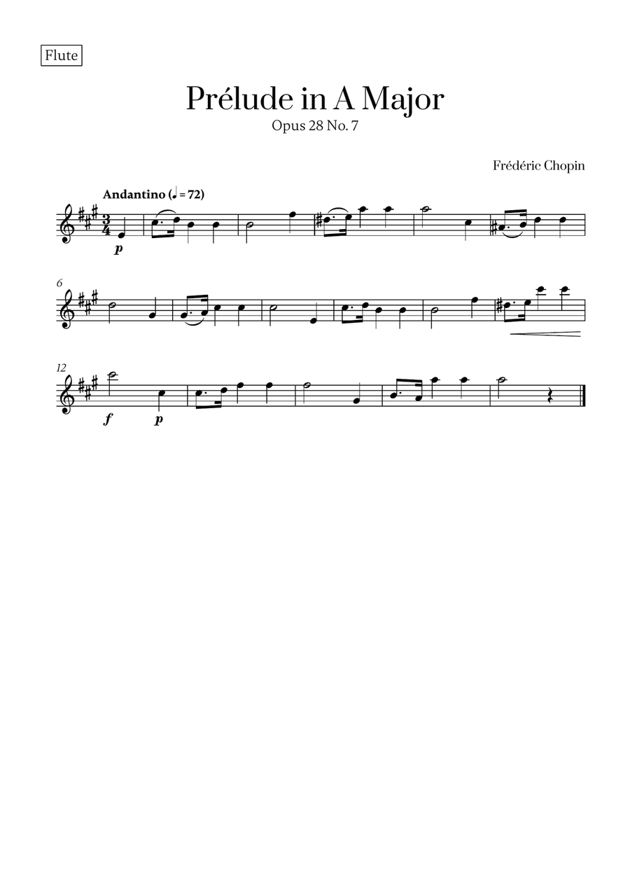 Chopin - Prelude in A Major Op. 28 No. 7 (for Flute Duet) Flute Duet scores gallery preview page 2
