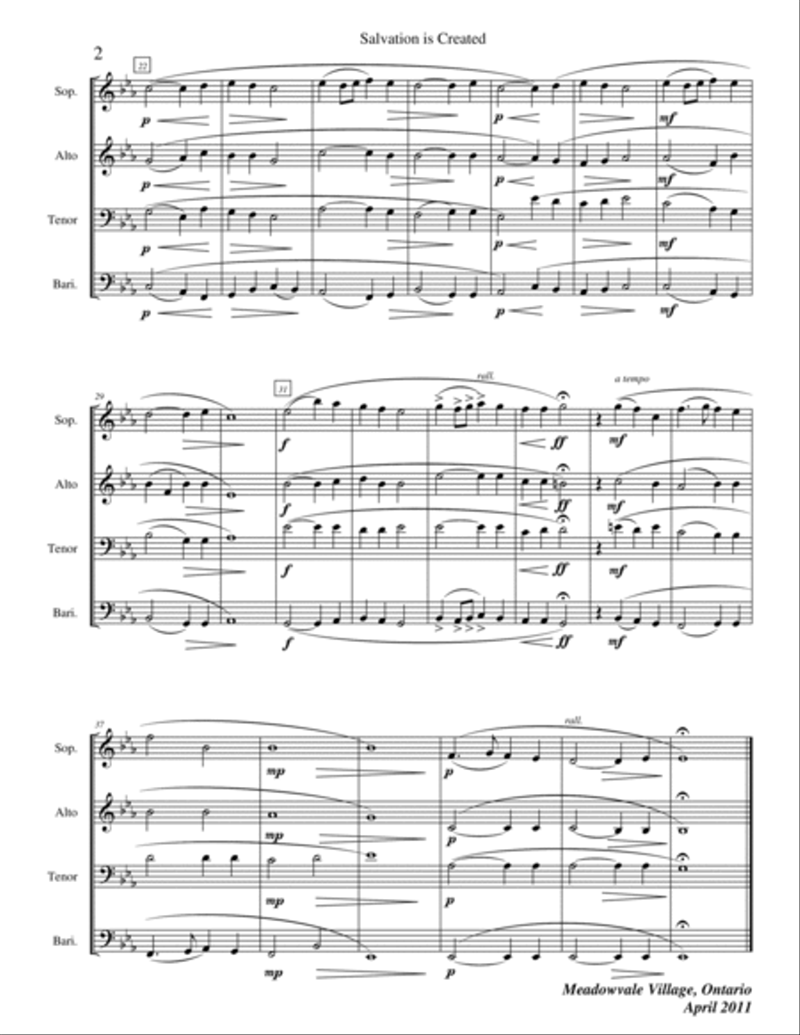 Salvation is Created Saxophone Quartet scores gallery preview page 4
