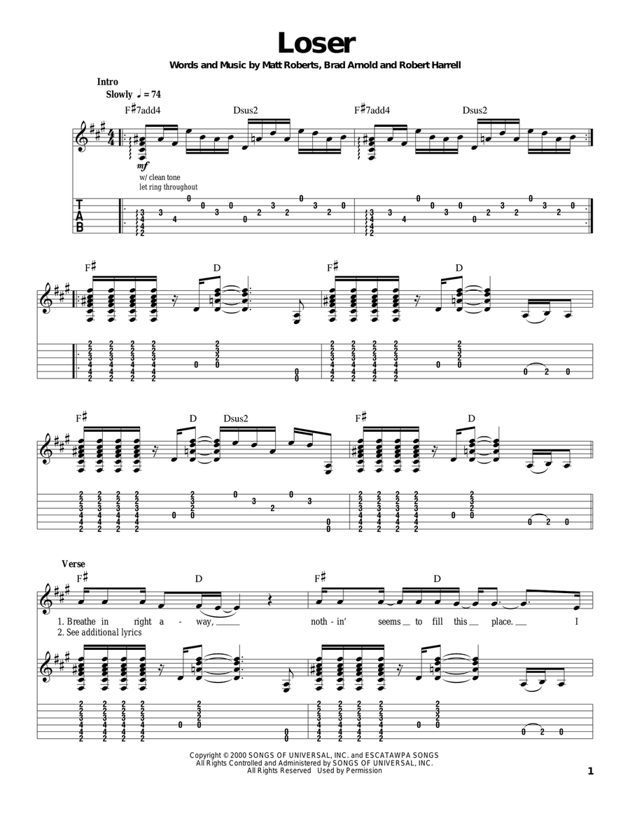 Loser Acoustic Guitar scores gallery preview page 1