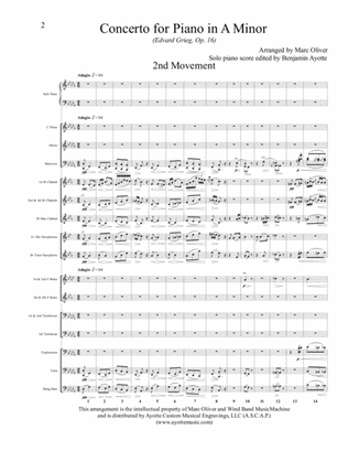 Grieg - Piano Concerto in A minor (Second Movement) transcribed for concert band