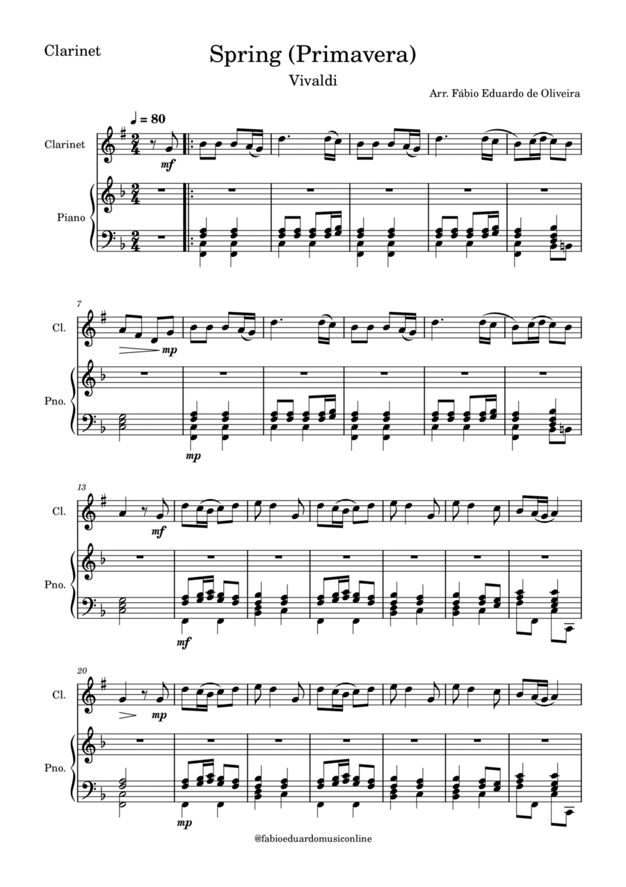 Spring/Primavera (The Four Seasons - Vivaldi) B-Flat Clarinet scores gallery preview page 1