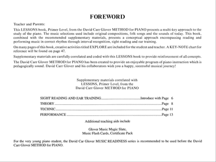 David Carr Glover Method for Piano Lessons Piano Method scores gallery preview page 2