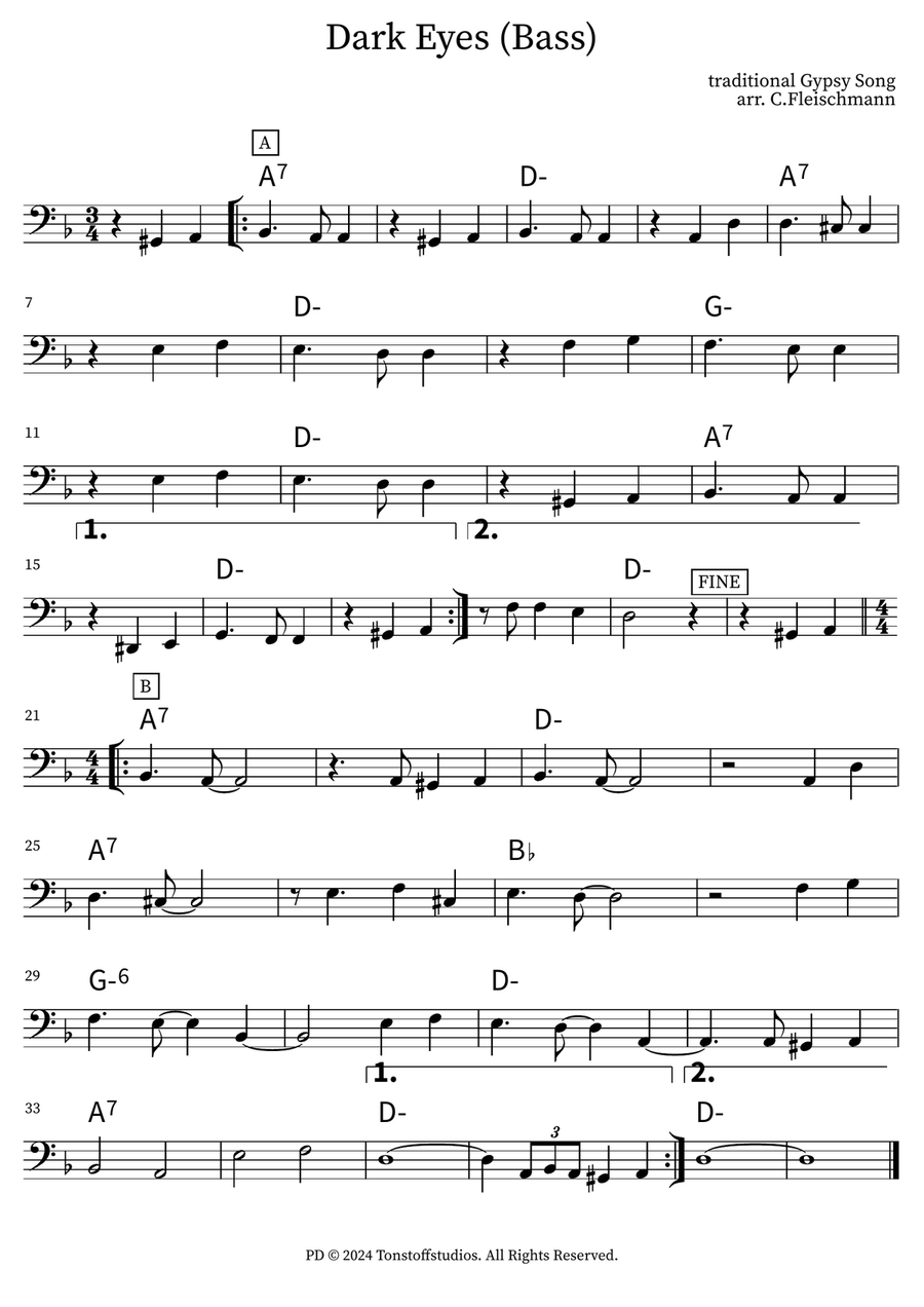 Dark Eyes Piano scores gallery preview page 1
