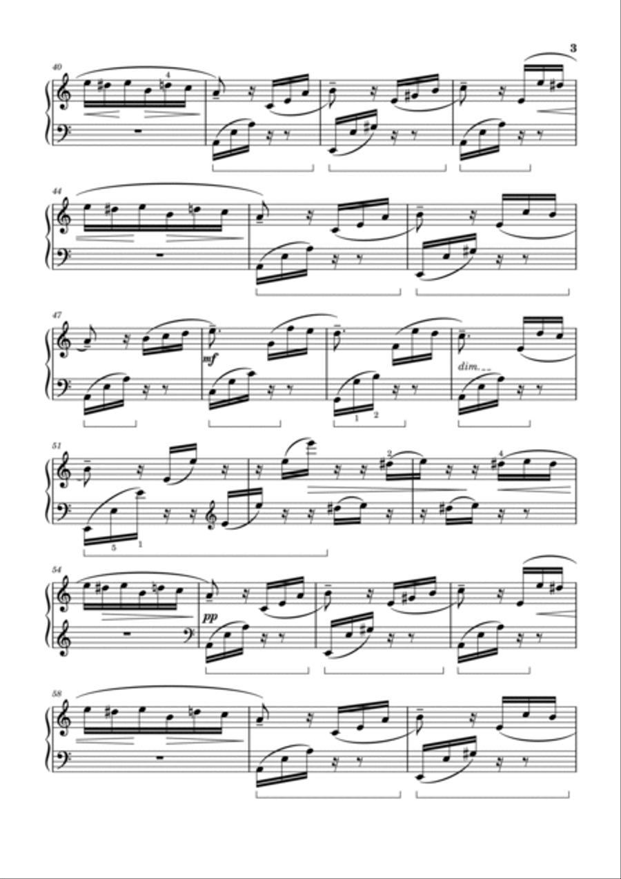 Fur Elise - Original (with fingering and pedal) - In A Minor, Woo 59 - L. van Beethoven Piano Solo scores gallery preview page 3
