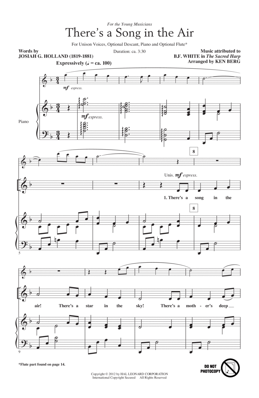 There's A Song In The Air Unison Choir scores gallery preview page 1