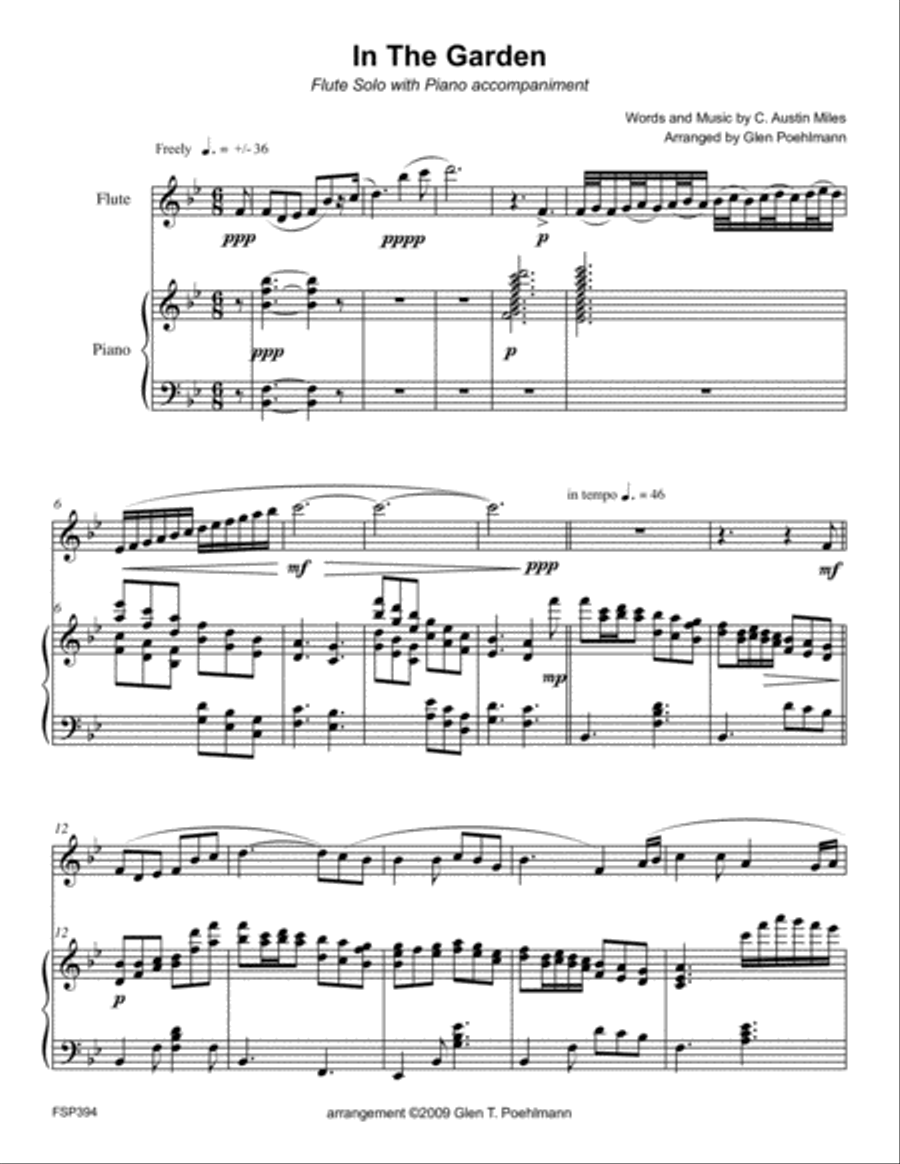 IN THE GARDEN - FLUTE SOLO with Piano Accompaniment Flute Solo scores gallery preview page 1