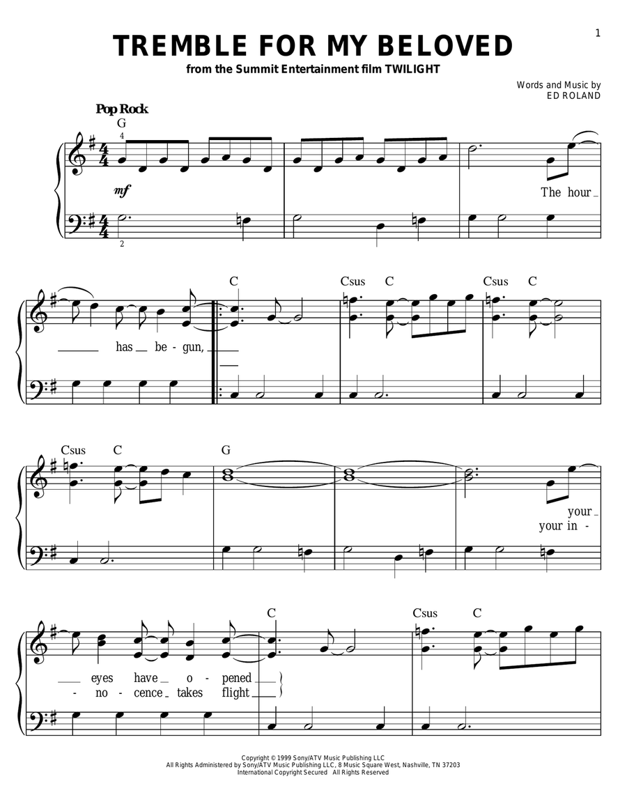 Tremble For My Beloved Easy Piano scores gallery preview page 1