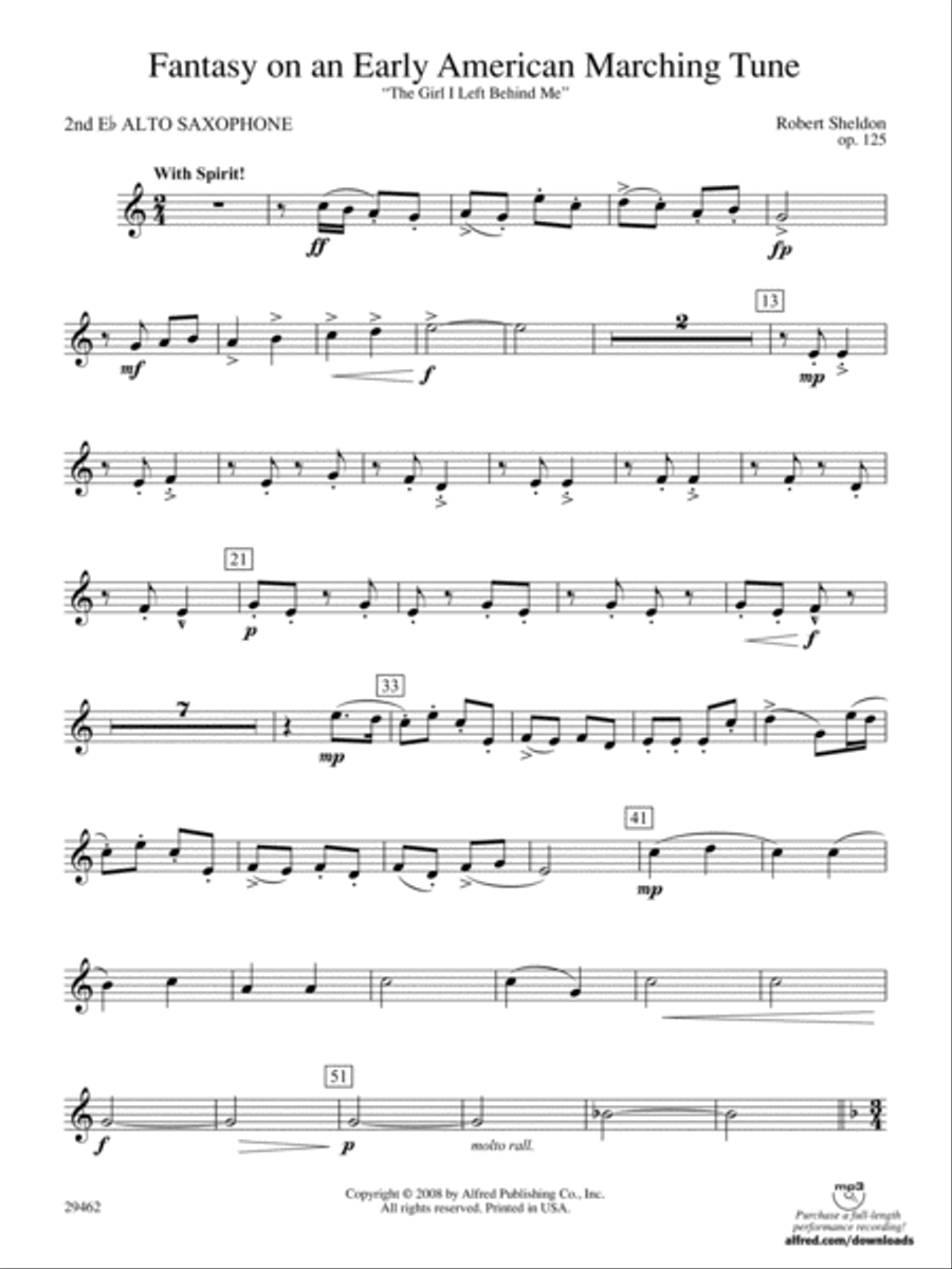 Fantasy on an Early American Marching Tune: 2nd E-flat Alto Saxophone Concert Band scores gallery preview page 1