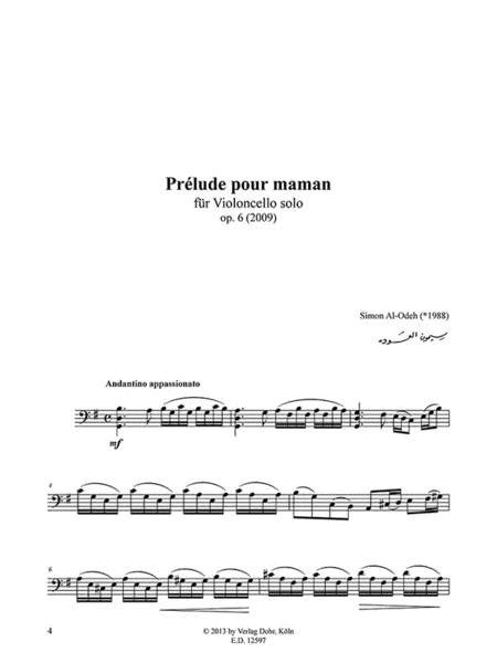 Prélude pour maman für Violoncello solo op. 6 (2009)