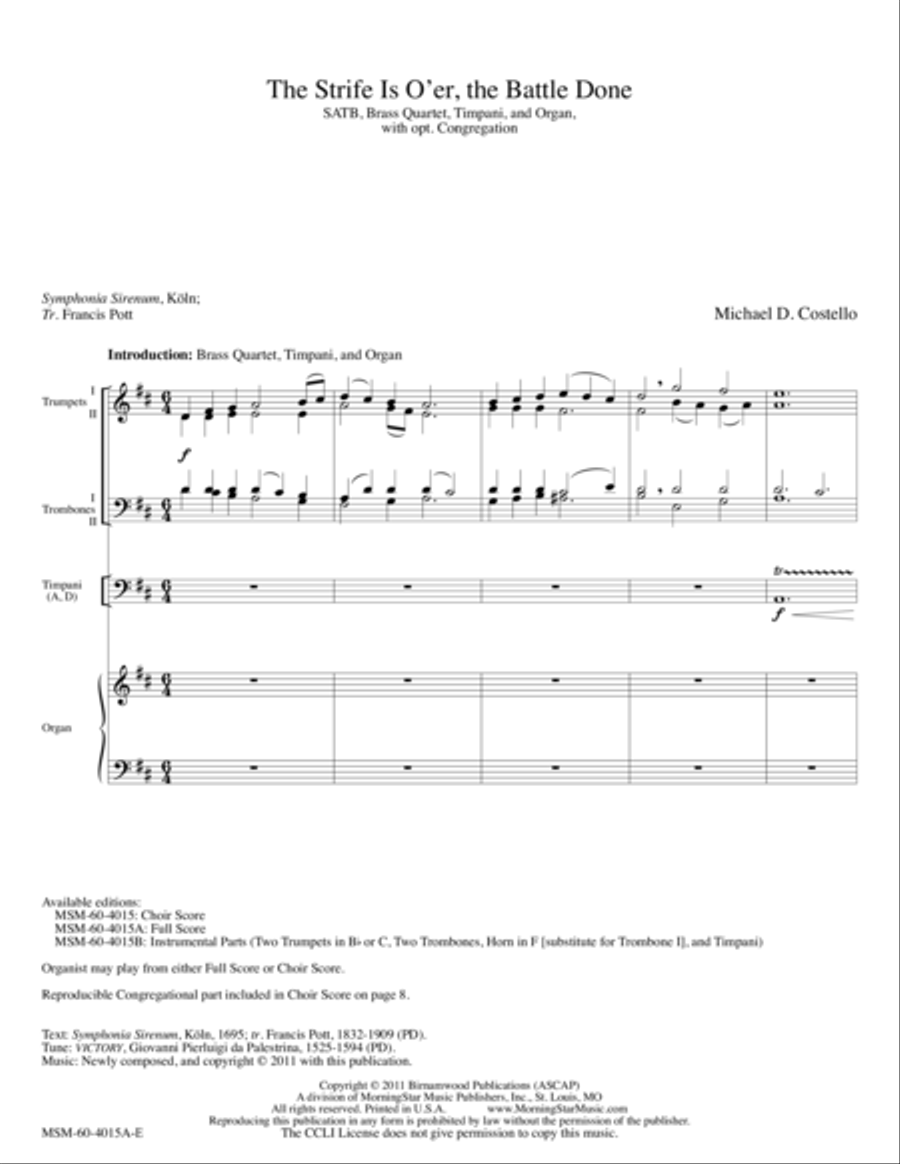 The Strife Is O'er, the Battle Done Choir scores gallery preview page 1