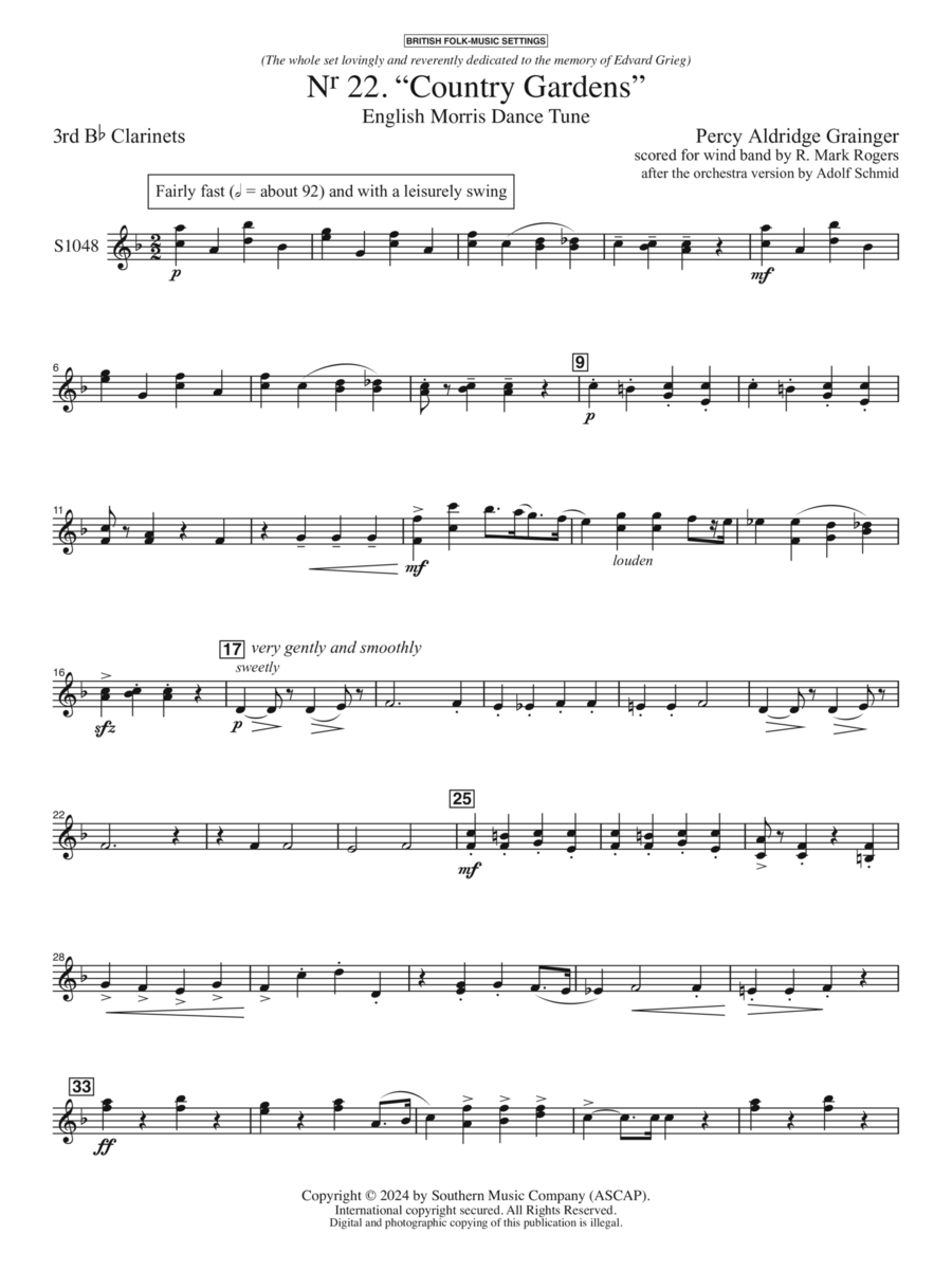 Country Gardens for Symphonic Band - Clarinet 3 Concert Band scores gallery preview page 1