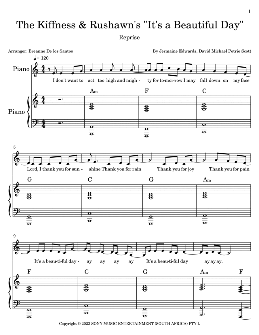 It's A Beautiful Day (reprise) Easy Piano scores gallery preview page 1