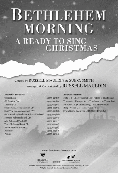Ready To Sing Bethlehem Morning (Orchestra Parts and Conductor's Score, CD-ROM) image number null
