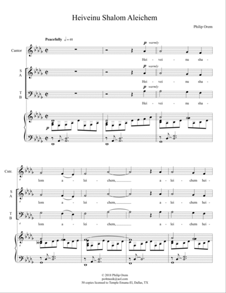 Heiveinu Shalom Aleichem 4-Part scores gallery preview page 2