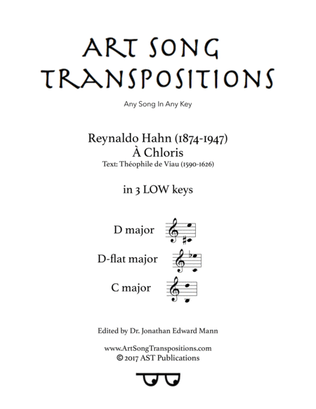 Book cover for HAHN: À Chloris (in 3 low keys: D, D-flat, C major)