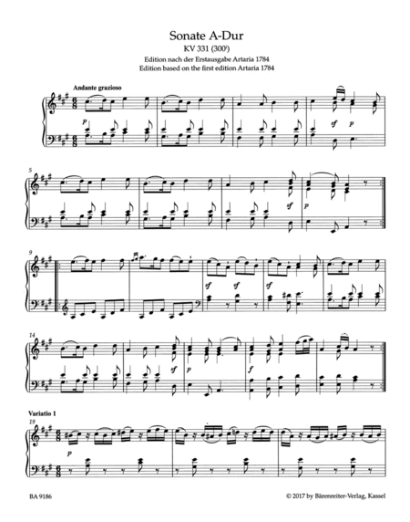 Sonata for Piano in A Major K. 331 (300i)