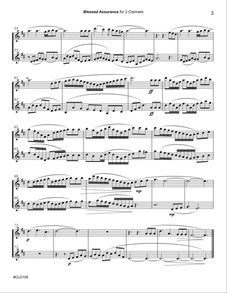 BLESSED ASSURANCE & JESUS JOY OF MAN'S DESIRING - CLARINET DUET (unaccompanied) Clarinet Duet scores gallery preview page 3