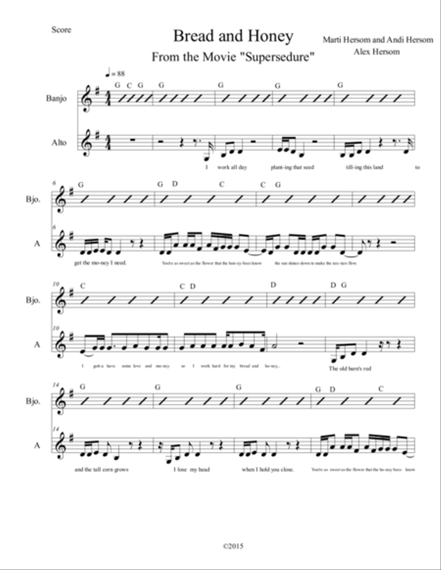 Bread and Honey Alto Voice scores gallery preview page 1
