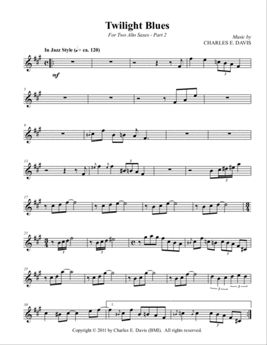 Twilight Blues - Two Alto Saxes and Piano Jazz Ensemble scores gallery preview page 5