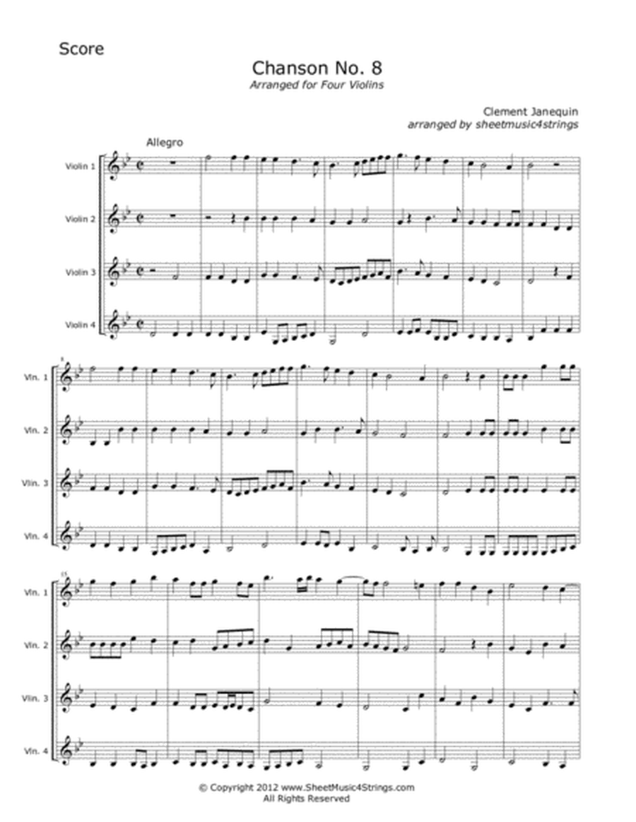 Janequin, C. - Chanson No. 8 For Four Violins image number null