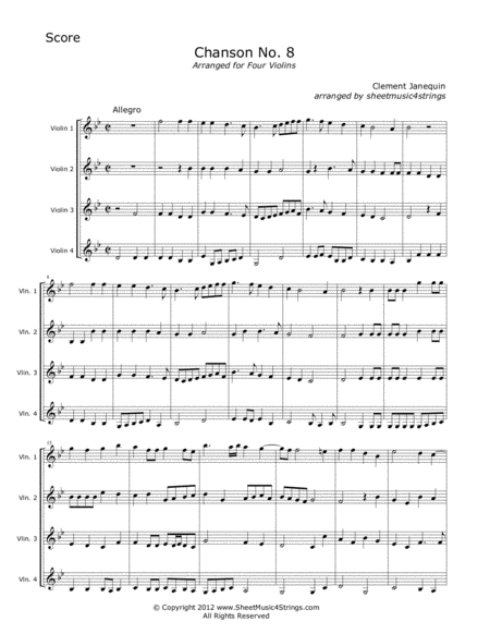 Janequin, C. - Chanson No. 8 For Four Violins image number null