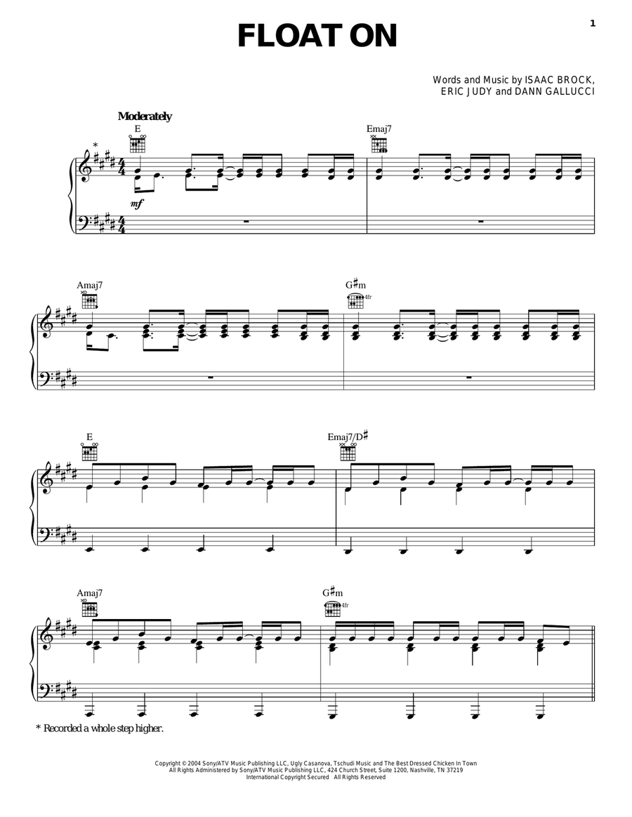 Float On Piano, Vocal, Guitar scores gallery preview page 1