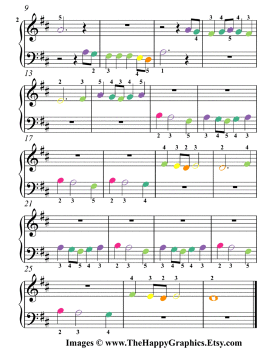Spring the Four Seasons Beginner Piano Sheet Music with Colored Notes Easy Piano scores gallery preview page 4