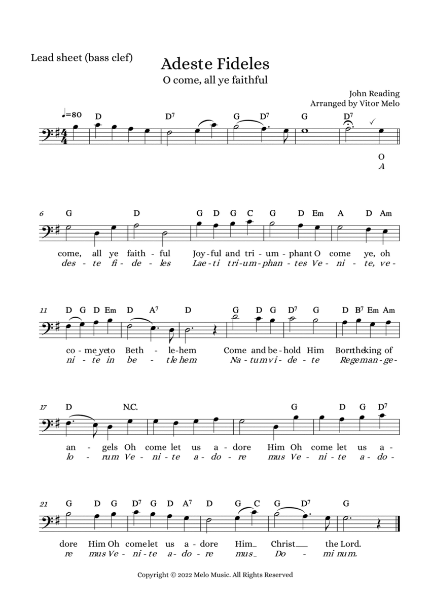 Adeste Fideles (O Come, All Ye Faithful) - Lead Sheet (bass clef) image number null