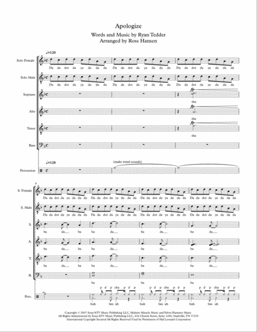 Apologize 4-Part scores gallery preview page 1
